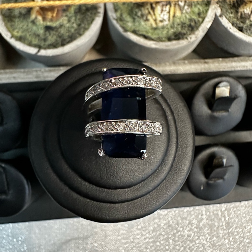 Striking Blue and Silver Architectural Ring